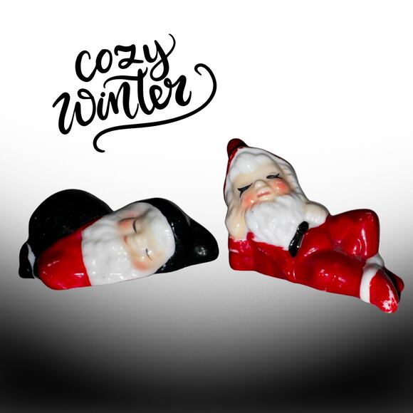 Vintage Sleeping Santa Figurine Set | Ceramic Christmas Decor Gnomes - Picture 4 of 7